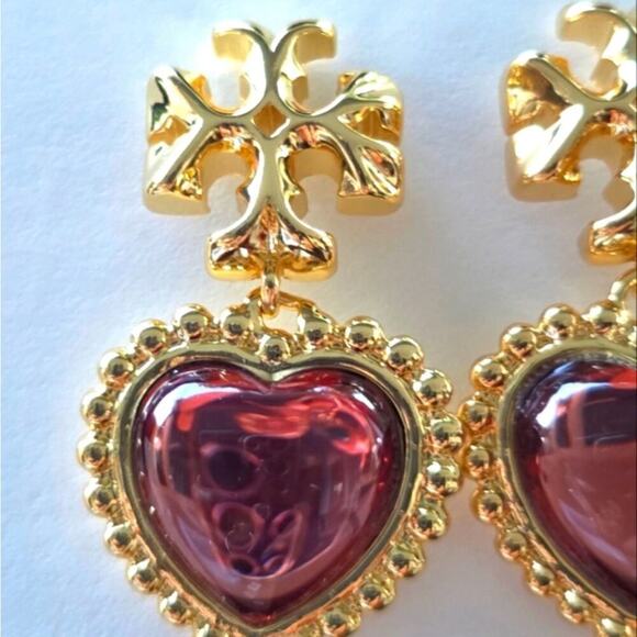 TORY BURCH ROXANNE RED /GOLD 18k GOLD PLATED EARRINGS NWT - Picture 5 of 7